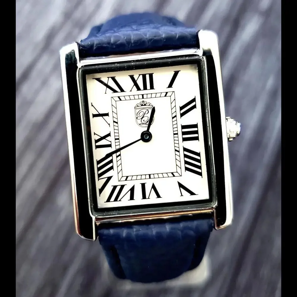 Pierre Lucerne 1888 Swiss Inspired Tank Watch Blue‎ Band